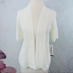 Perceptions Ivory Cardigan Open Weave Sweater Open Front NWT Medium